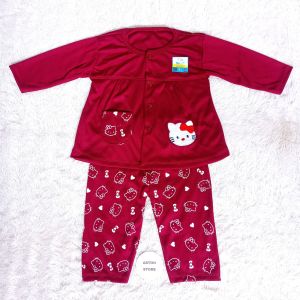 Setelan Baju Bayi Perempuan Piyama Anak Perempuan Lengan Panjang Katun 6-18 Bulan Motif Hello Kitty