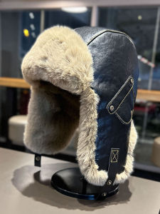 Retro Leather Pilot Cap Men and Women Winter Thickened Velvet Padded Warm Earflaps Cap Northeast Cold Proof Windproof Ushanka