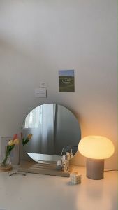 🌷premium quality กระจกกลม ไร้ขอบ สายมินิมอล เกาหลีต้องมี กระจกแต่งหน้า minimal style⚪️round mirror