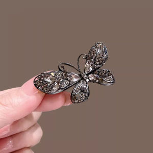 Elegant Crystal Butterfly Hair Clip Side Part Hairline Duckbill Hair Clamp Stylish Hair Accessories Alloy Silver Gold Plated