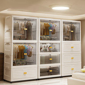 Inhom L60cm 2 Doors Cabinet Wardrobe Storage Multipurpose Folding Stackable Storage Cabinet With Pulley