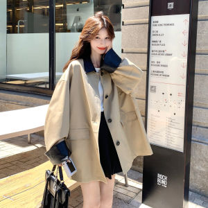 Khaki Loose Lazy Style Slimming Leather Jacket Womens 2025 Autumn New Medium Length Casual Coat Double Breasted Pure Color