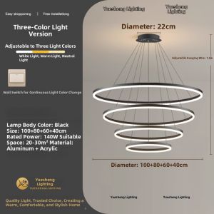 Minimalist Italian High-End Triple Ring Chandelier