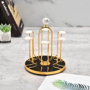 Crystal Deer Rotating Storage Rack Six Cup Glass Ceramic Water Cup Holder Home Organization Bathroom Decorative Metal Rack