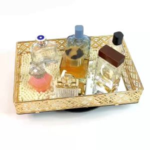 Khay Chữ Nhật Vàng Trang Trí Nội Thất Decor Bàn Trang Điểm Đựng Mỹ Phẩm Nước Hoa Sang Trọng - Khay Trang Điểm Vàng R1