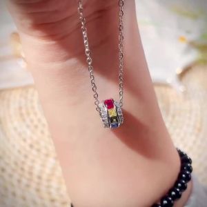 Huitan Funny Colorful Rainbow Pendant Necklace for Women Brilliant Attractive Neck Accessories Aesthetic Charms Party Jewelry
