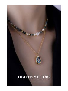 HeuteStudio Vintage Natural Stone Abalone Pearl Necklace for Women Elegant Layering Genuine Pearl Jewelry Korean Style