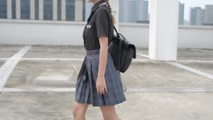 ali9[ Sea ] Original Genuine Finished Cloth Dark Green Top Student jk Uniform Skirt College-Level Mid-Length Pleated Skirt