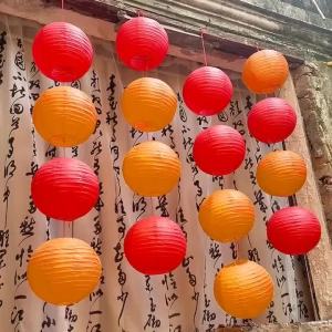 Round Paper Hanging Lantern 20cm (8 Inches) DIY Holiday Wedding Party Home Decoration Christmas Vacation Supplies Lantern Ball