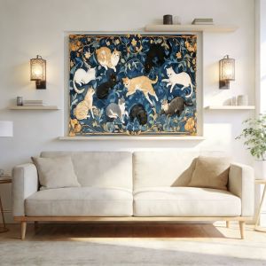 VIKAMA Vintage Hoa Mèo Thảm Có Họa Tiết Dây Leo Treo Tường Thiết Kế Mèo Con Trang Trí Nhà Cửa Cho Phòng Khách Phòng Ngủ Ký Túc Xá