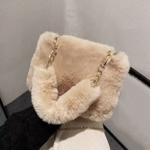 Plush Faux Fur Tote Bag for Women Winter Shoulder Bag Casual Fluffy Crossbody Bags Fashion Chain Handbag Girls Soft Purse
