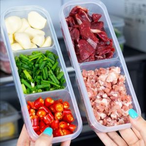 Refrigerator Freezing Organizer 2/3 Grids Storage Box Food Container Meat Preserved Box Reusable Kitchen Storage Supplies