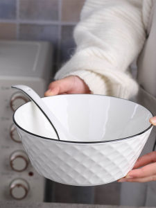 Large Diamond Simple Ceramic Soup Bowl Japanese Style Dining Utensils Home Use Salad Bowl Instant Noodles Bowl Single Person