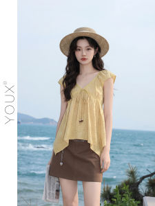 YOUXIANG | Áo Blouse Giảm Cân Cổ V Có Dây Rút