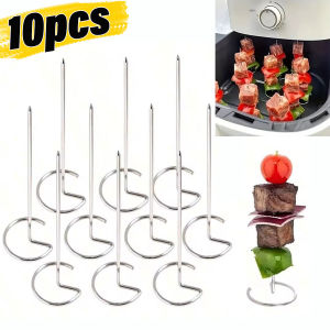 YESPERY 10Pcs Stainless Steel BBQ Sticks For AirFryer Reusable Kebab Tool Self-stand Barbecue Stick 9.2cm