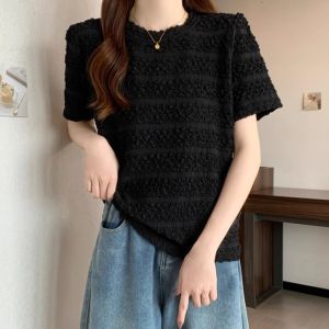 WANGGONGZHU | Summer Large Size Womens Fashionable Bubble Sleeve Pleated Short Sleeve T-Shirt Korean Style Straight Cut Korean Fashion