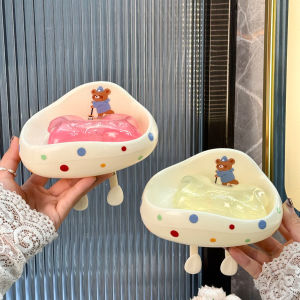 Dopamine Cloud Bear Soap Dish Bathroom Wall Mounted Storage Rack Household Drainage Soap Holder Silvertran Model 3