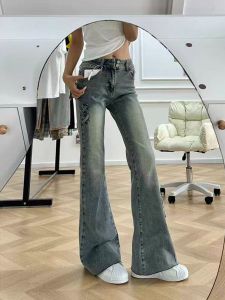 กางเกงยีนส์ทรงขาบานสไตล์ย้อนยุคเอวสูงสำหรับผู้หญิง ทรงสลิมฟิต ทรงยาวคลุมเข่า ทรงลำลอง ทรงสลิมฟิต ทรงขาบาน ทรงยาวคลุมเข่า