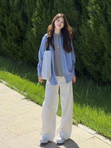 White High Waist Wide Leg Denim Jeans Womens Loose Slimming Casual Straight Leg Pants Floor-Length Pants Early Autumn New Style