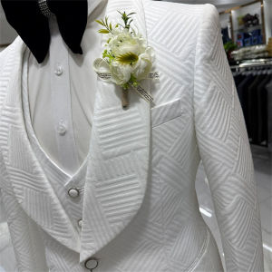 SHIP TODAY Jacquard Wedding Groom Suit from S to XXL 4 Pieces (Jacket Vest Pants Bowtie) High End One Button Suit Attire