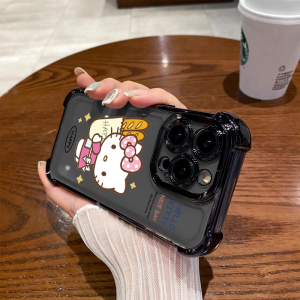 Hello Kitty Four-Corner Airbag Drop-Resistant for Apple 15promax Phone Case Iphone14plus Soft Cover 16 Electroplated 13pm Text Chinese Style 12 Silicone All-Inclusive 11pro Female Xs XR Set