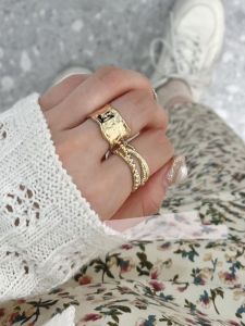 Ins Inspired Open Ring Irregular Design Minimalist Style Fashionable Accessory for Women Copper Alloy Plant Floral Pattern