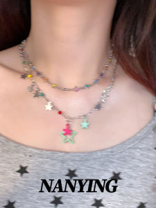 Nanying Colorful Candy Star Necklace Unique Design Trendy Accessory Spicy Cool Girl Clavicle Chain Star Pendant Titanium Steel
