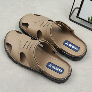 Mens Summer Outdoor Fashionable Slip-On Breathable Beach Sandals Anti-Slip Driving Comfortable Flat Heel Solid Color PVC