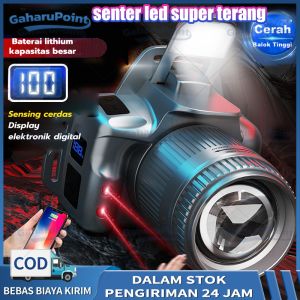 senter led super terang/ senter kepala /senter kepala super terang/Fokus yang dapat disesuaikan tahan air /senter jarak jauh 3000 m/Senter Cas Kepala/Senter Kepala Zoom LED & Lampu Cob Merah Sensor Cerdas Digital Display/headlamp bisa zoom