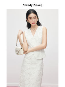 Embroidered V-Neck Sleeveless Top White