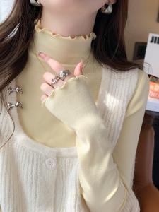 Womens Base Layer Shirt High Neck Long Sleeve Fleece Lined T-Shirt Autumn Winter Slim Fit Inner Wear Fashion New Arrival