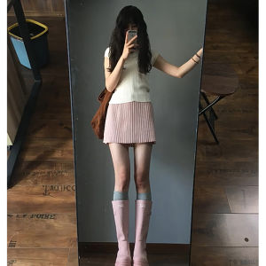 French High Waist Knitted Pleated Dress Women Summer Tea System Cold Queen Style Small Size A-Line Short Skirt Dress