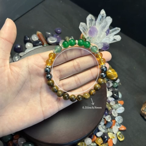 8mm stone Green gold Money Bracelet for Women men Wealth Health Lucky Elastic wristband Jewelry