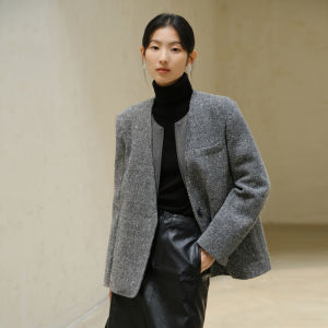 Yigue | Wool Blend Faux Two-Piece Grey Coat Womens