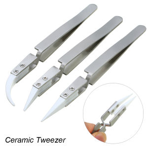 3-Piece Ceramic Straight Head Electronic Welding Tweezers Anti-Static and Acid Resistant Precision Ceramic Cross Silver Clip