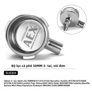 Portafilter 58mm Cho Hibrew H7 H7a H10a Breville Barista Max Mini Sunbeam - Phụ Kiện Máy Pha Cà Phê Bằng Thép Không Gỉ Có Vòi Đôi