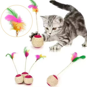 1/3pcs Pet Cat Toy Sisal Scratching Ball Training Interactive Grinding Claw  Toy belt With colored feathers Pet sisal toys
