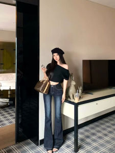 American Style High Waist Slimming Retro Hong Kong Style Micro Flared Denim Jeans Womens Autumn Slimming Floor Length Small Size Pants