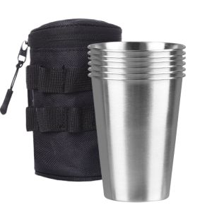 6Pcs Set Outdoor Practical Travel Stainless Steel Cups Set 350ml Metal Mug Glasses for Coffee Beer with Case Portable Drinkware