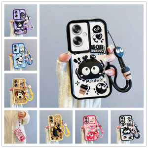 เคสโทรศัพท์สีม่าน OPPO A79 A18 A38 A58 A78 A98 A17 A17k 4G 5G เคส Phone Case ดิจิทัล 4 ส่วน การ์ตูนปลอกซิลิโคนนิ่มป้องกันเลนสายคล้องสั้น 2024