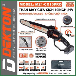Máy cưa xích pin Dekton M21-CX10PRO 10 inch không chổi than cưa xích dùng pin màu xám và olive