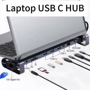 kebidumei | KEBIDUMEI 10 in 1 USB3.0 HUB Type-C Foldable Laptop Stand Base PD 100W 4K HDTV SD TF Reader 100Mbps LAN Extender Docking Station