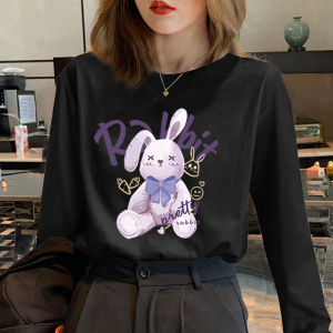 เสื้อยืดแขนยาวสีม่วงสำหรับผู้หญิง คอลเลกชั่นฤดูใบไม้ผลิและฤดูใบไม้ร่วงปีหน้า 2026 ทรงหลวม สไตล์เกาหลี เสื้อเชิ้ตพื้นฐาน