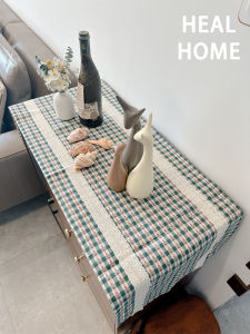 French Vintage Embroidered Checkered Cloth Table Flag Dining Mat Long Rectangle Cabinet Cover Towel for Living Room Garden