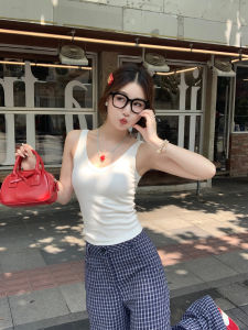 Susu Three Three Klein Blue Strap Vest Womens Inner Wear 2025 New V-neck Spicy Girl Top with Chest Pad Backless Holiday Style Slim Fit