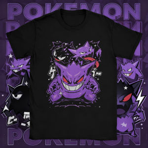 Bandai | 25 Summer Pokémon Anime Gengar Brand 100%Pure Cotton Printed T-shirt Men Harajuku Casual Versatile Short-sleeved Y2k Loose