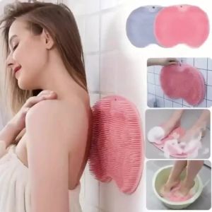 Bathroom silicone foot massage mat non-slip suction cup bath mat with wall-mounted back scrubber foot sole massage mat.