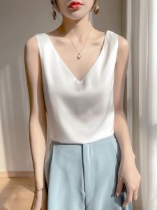 Womens Silk Tank Top Sling Strap Style Bottoming Shirt for Summer Ice Silk Material Work Clothing with Open Back