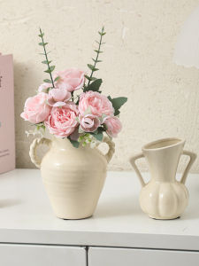 Bình Hoa Gốm Hai Tai Sáng Tạo Cảm Giác Cao Cấp Phong Cách Kem Trang Trí Phòng Khách Hoa Tươi Bàn Ăn Trang Trí Nhà Cửa