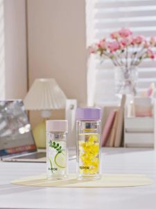 Double Wall Glass Tea Infuser Cup Thickened Portable Slim Water Bottle Tea Separation for Women Office Travel Gift 유리 티컵